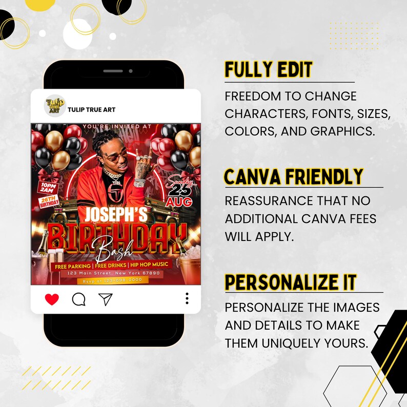 Birthday Party Flyer, Men's Birthday Flyer, Birthday Boy, Event Flyer, Club Flyer, Birthday Bash, Cancer Birthday Flyer, Canva Template