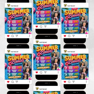 Summer Braid Sale Flyer, Summer Sale Flyer, Braid Prices Flyer, Braids Sale Flyer, Hair Flyer, Lashes Flyer, Braids Special Flyer Template
