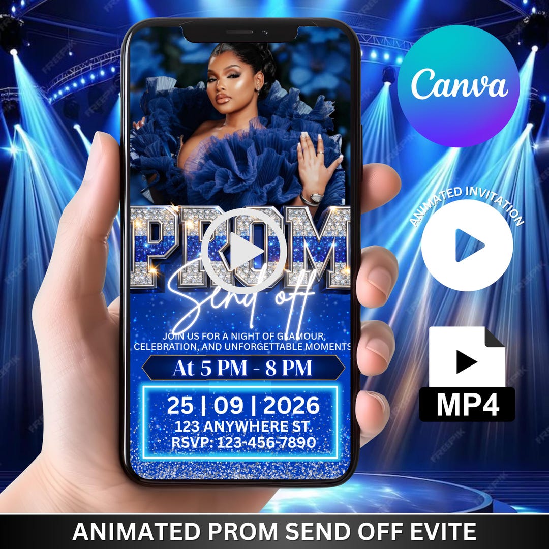 Prom Party Invitation, Digital Blue Prom Send off Invite, Animated ...