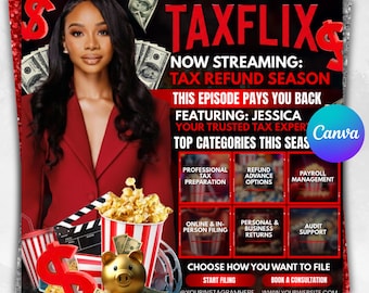 Taxflix Flyer For Tax Season, Modern Tax Prep Flyer, Editable Tax Refund Preparation, Accountant Marketing Flyer, Canva Tax Business Flyer