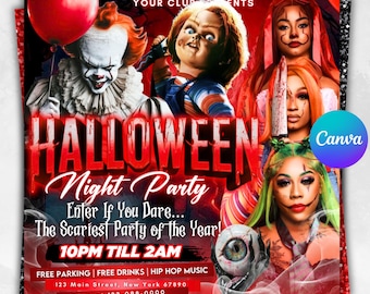 Modelo de panfleto editável para festa de Halloween: mídia social, Canva (download instantâneo)