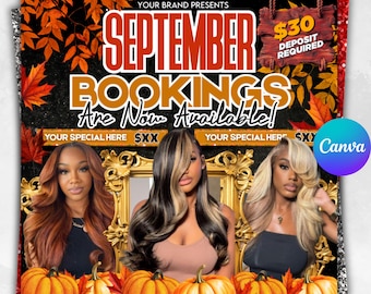 Fall Booking Flyer: Wig Install, Lash & Nail Services (Canva Editable Template)