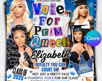 Vota por mí / Volante de campaña para la clase de graduación y regreso a casa, Volante para votar por la reina del baile, Volante de graduación, Volante de reina del baile, Volante de elección de regreso a casa