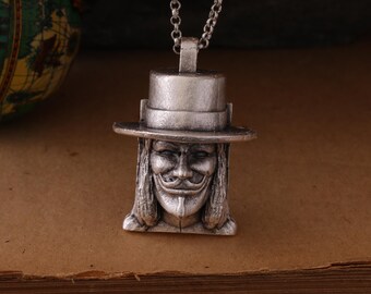 V for Vendetta Guy Fawkes Silver Hand-Carved Pendant – A Symbol of Rebellion and Freedom