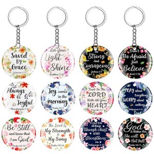 Bible Verse Keychain, Acrylic Christian Keychain, Cute Flower Keychain, Handmade Positive Keychain, Bible Verse Gift