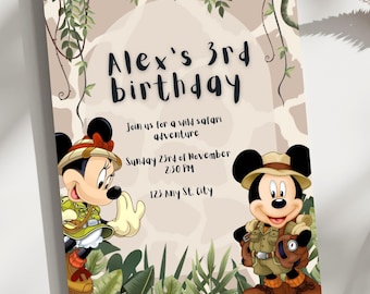 Mickey Mouse Safari Adventure Kids Editable Birthday invitation