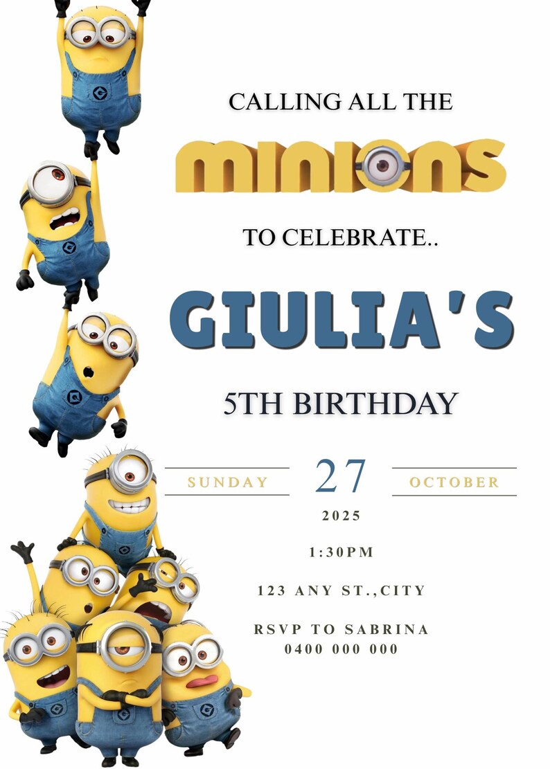 Minions Themed Editable Kids Birthday Invitation - Etsy