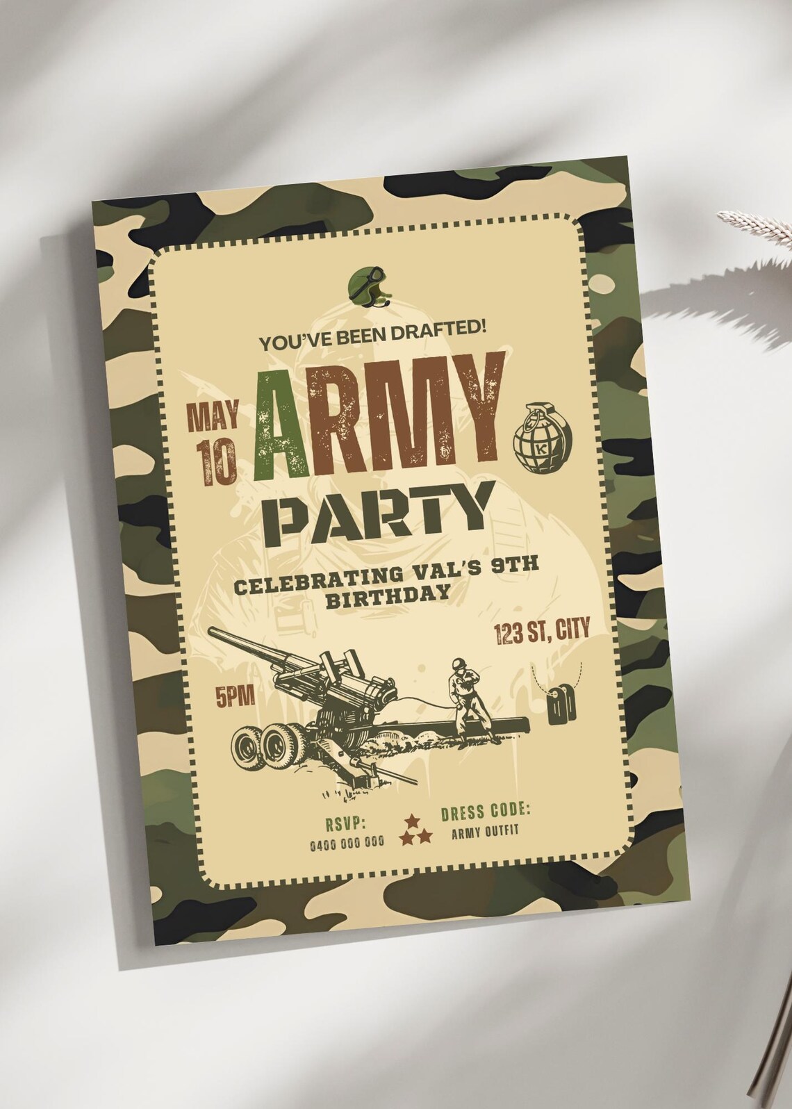Army Party Themed Digital Birthday Invitation, Military - Etsy
