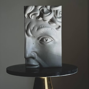 David Half Face Bookend – Large Handmade Gypsum Sculpture, Modern Rectangular Bust, Artistic Shelf Decor, Bold Classical Home Accent