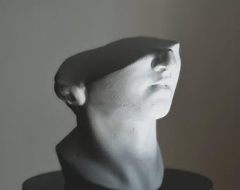 Estatua de David de medio rostro: escultura 3D de yeso, arte moderno de yeso hecho a mano, decoración abstracta para el hogar, estante decorativo de inspiración clásica