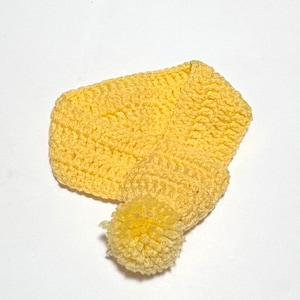 Crocheted Pet Scarf with Pom Pom, Adjustable Dog Neck Warmer Lemon Yellow