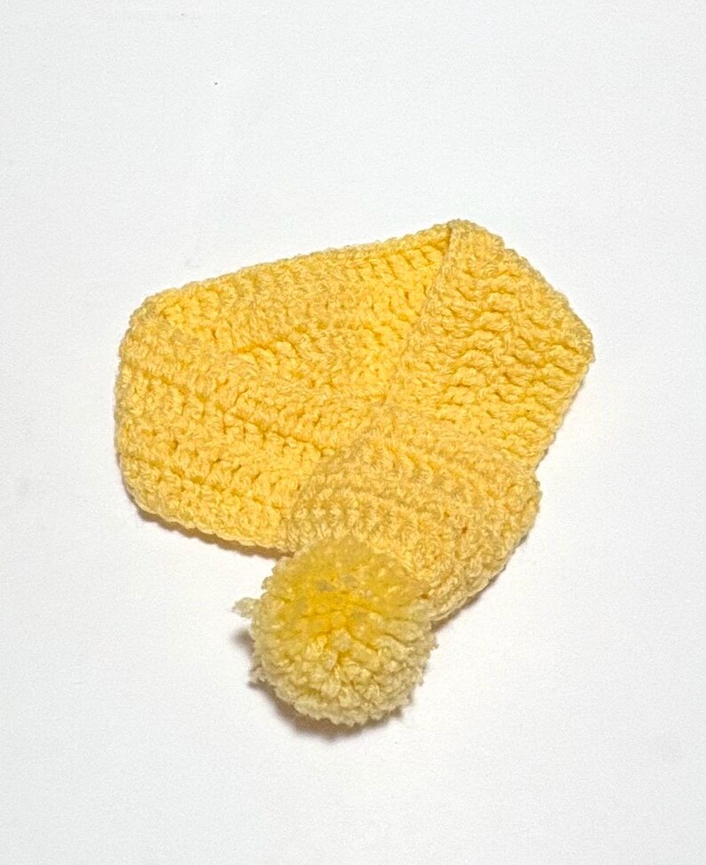 Crocheted Pet Scarf with Pom Pom, Adjustable Dog Neck Warmer Lemon Yellow