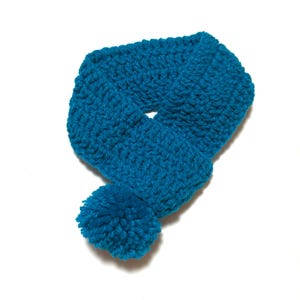 Crocheted Pet Scarf with Pom Pom, Adjustable Dog Neck Warmer Turquoise
