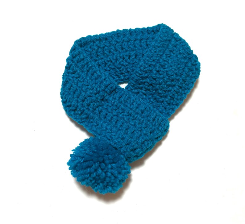 Crocheted Pet Scarf with Pom Pom, Adjustable Dog Neck Warmer Turquoise