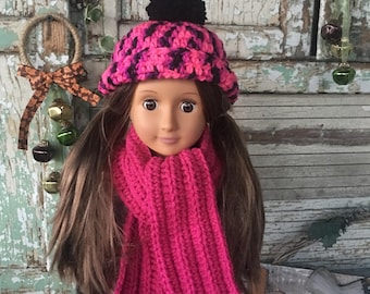 Crocheted Doll Hat and Scarf Set, 18 inch American Girl Doll Clothes
