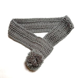 Crocheted Pet Scarf with Pom Pom, Adjustable Dog Neck Warmer Gray
