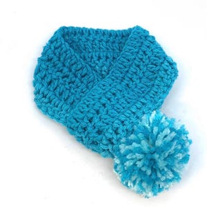 Crocheted Pet Scarf with Pom Pom, Adjustable Dog Neck Warmer Teal Blue