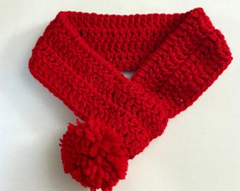 Crocheted Pet Scarf with Pom Pom, Adjustable Dog Neck Warmer