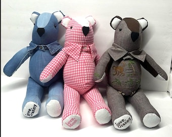Orsetto dei ricordi personalizzato: peluche ricordo da 18 pollici realizzato con i vestiti della persona amata