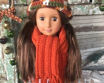 Crocheted Doll Hat and Scarf Set, Fits 18" American Girl Doll