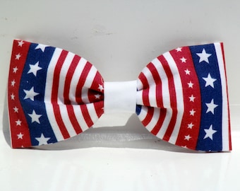 Patriotic Dog Bow Tie, Stars and Stripes, July 4th Pet Collar