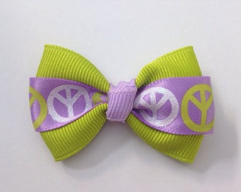 Handmade Peace Sign Dog Bow, Grosgrain Ribbon Pet Hair Clip