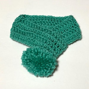 Crocheted Pet Scarf with Pom Pom, Adjustable Dog Neck Warmer Teal Green