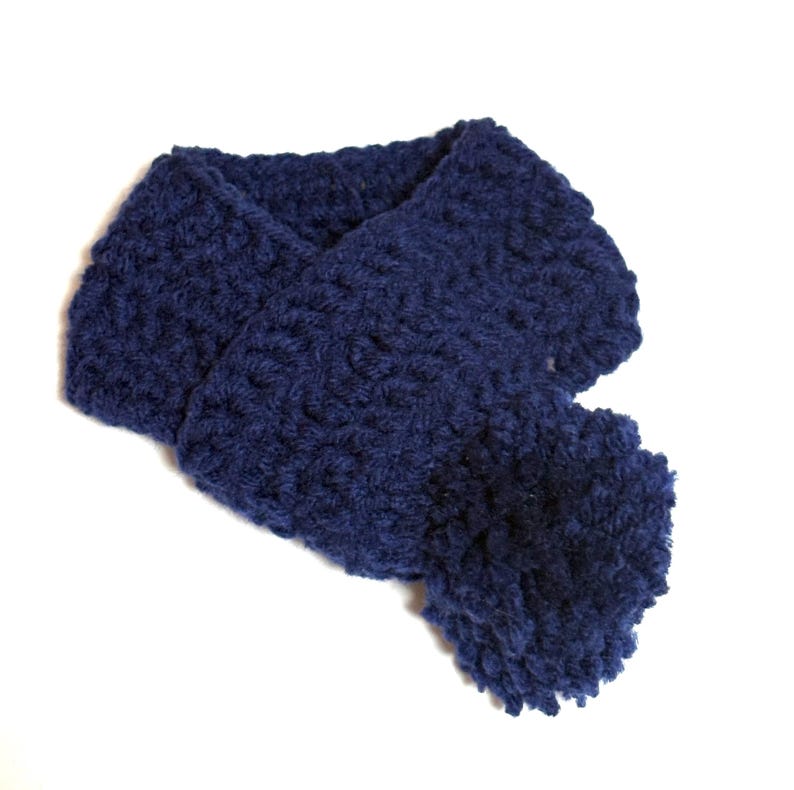 Crocheted Pet Scarf with Pom Pom, Adjustable Dog Neck Warmer Navy