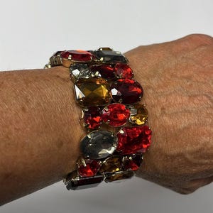Vintage Red, Gold and Clear Rhinestone Bracelet