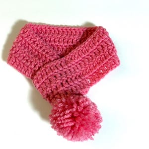 Crocheted Pet Scarf with Pom Pom, Adjustable Dog Neck Warmer Pink