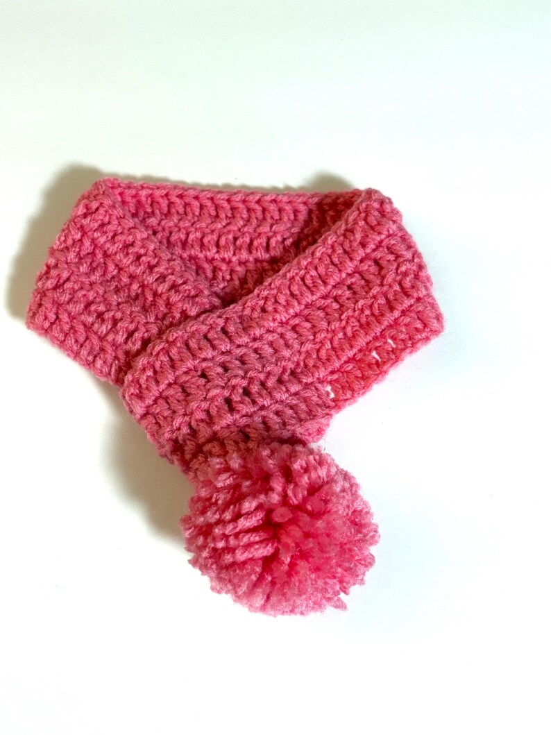 Crocheted Pet Scarf with Pom Pom, Adjustable Dog Neck Warmer Pink