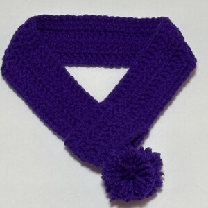Crocheted Pet Scarf with Pom Pom, Adjustable Dog Neck Warmer Purple