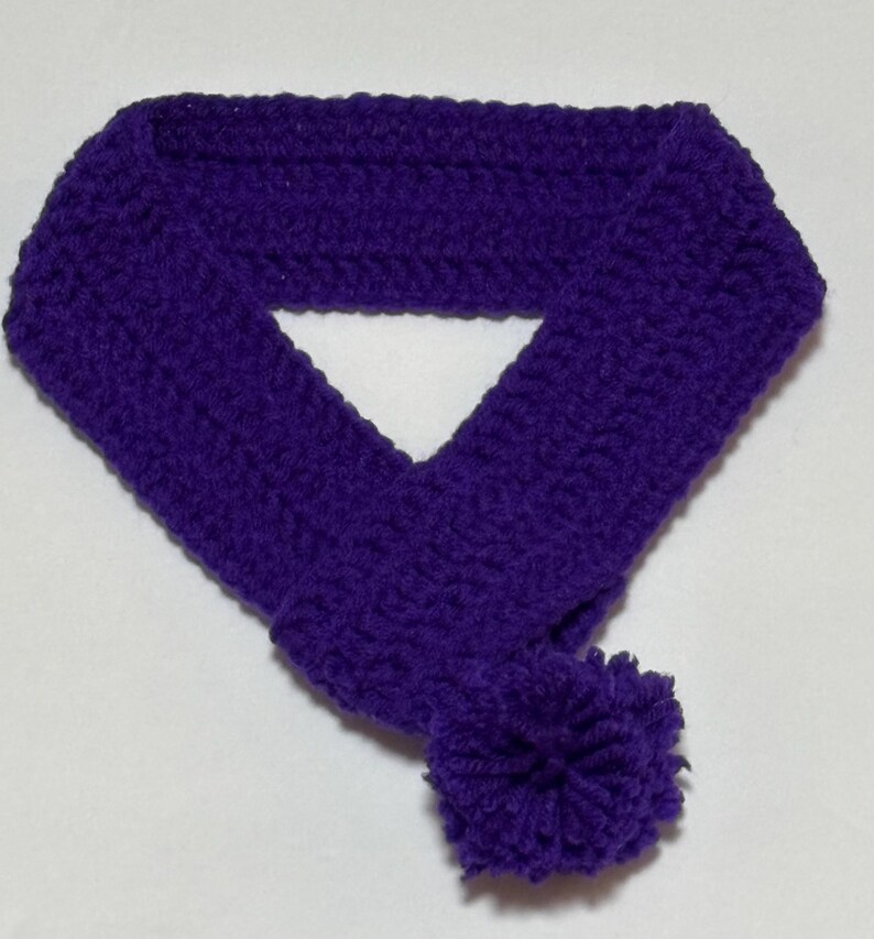 Crocheted Pet Scarf with Pom Pom, Adjustable Dog Neck Warmer Purple