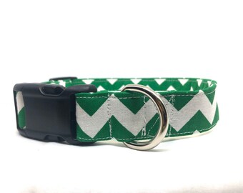 Personalized Dog Collar: Green Chevron Embroidered Pet Collar