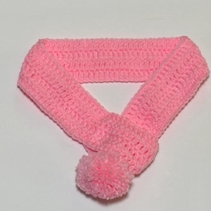 Crocheted Pet Scarf with Pom Pom, Adjustable Dog Neck Warmer Light Pink