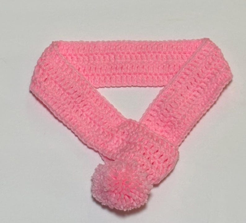 Crocheted Pet Scarf with Pom Pom, Adjustable Dog Neck Warmer Light Pink