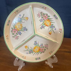 Vintage Moriyama Mori-Machi 1920s Hand Painted Japanese 3 Part Divided Relish / Candy Dish.   Made in Japan