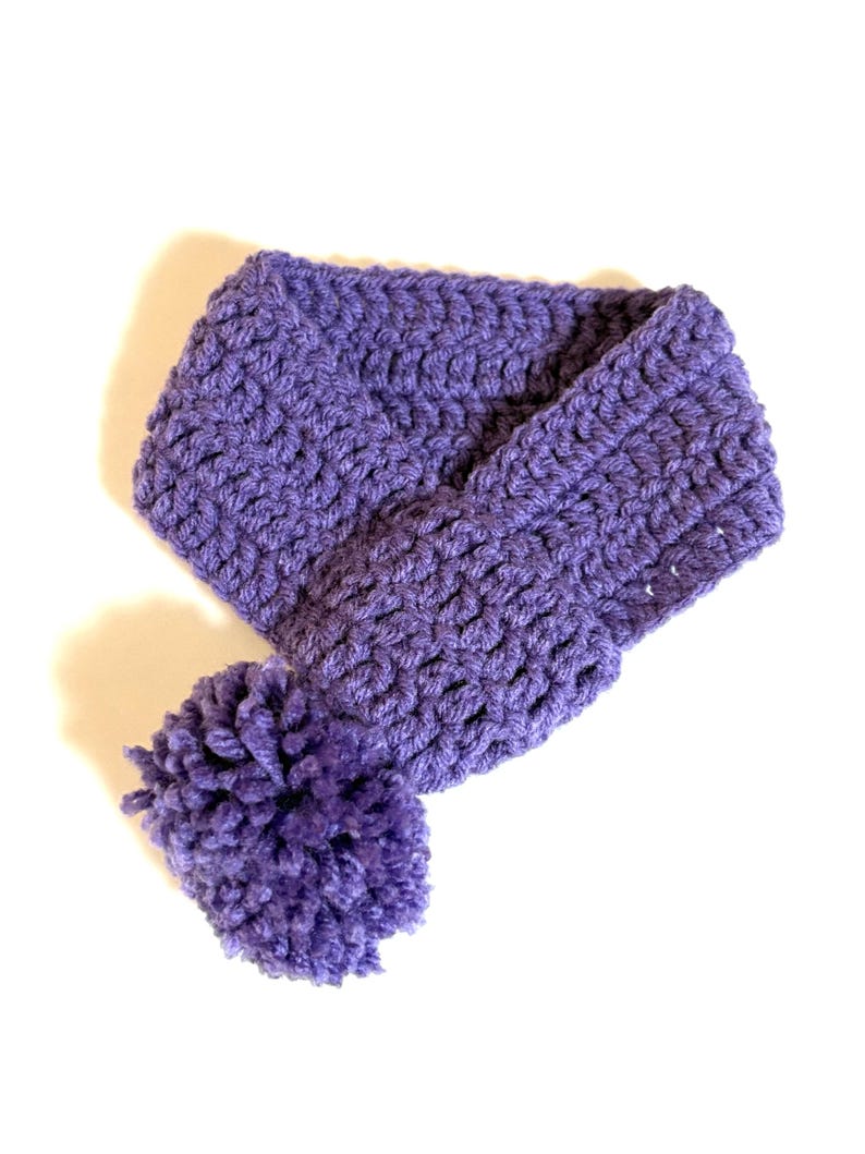 Crocheted Pet Scarf with Pom Pom, Adjustable Dog Neck Warmer Lavendar