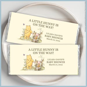 Classic Winnie the Pooh Baby Shower Chocolate Bar Wrapper Label Printable Template, A Little Hunny is on the Way, Vintage Pooh Bear, Favors