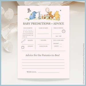 Pink Classic Winnie the Pooh Baby Shower Game Baby Predictions & Advice Printable Template, A Little Hunny is on the Way, Vintage Pooh Bear