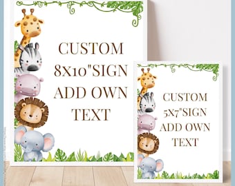 Oh Baby Safari Animals Theme Baby Shower Custom Sign Set Bundle, Printable Templates, Gender Neutral, Editable Jungle Greenery Party Decor