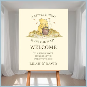 Classic Winnie the Pooh Baby Shower Welcome Sign Set Printable Templates, A Little Hunny is On the Way, Vintage Pooh Bear Decor, Neutral