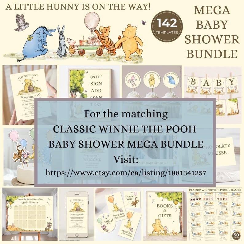 a baby shower party with winnie the pooh baby shower items