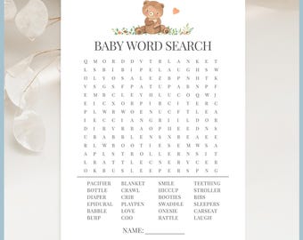 We Can Bearly Wait Theme Baby Shower Game - Baby Word Search Set Printable Templates, Woodland Teddy Bear Party, Find a Word, Gender Neutral
