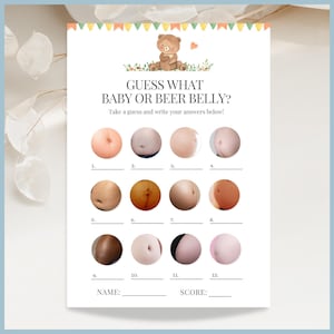 We Can Bearly Wait Theme Baby Shower Game - Guess What Baby or Beer Belly? Printable Template, Woodland Teddy Bear, Editable, Gender Neutral