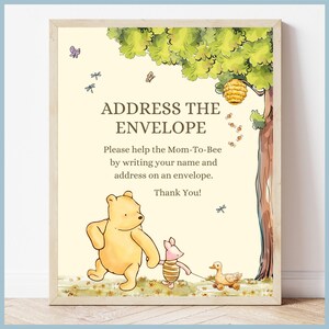 Classic Winnie the Pooh Baby Shower Address the Envelope Sign Printable Template, A Little Hunny is on the Way Vintage Pooh Bear Decor
