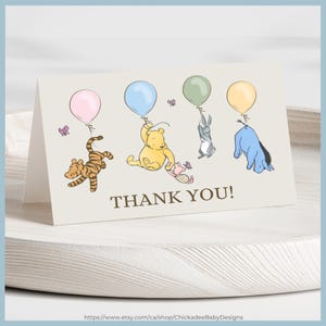 Beige Classic Winnie the Pooh Baby Shower Thank You Card Printable Template, A Little Hunny is On The Way, Vintage Pooh Bear Stationery