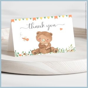We Can Bearly Wait Theme Baby Shower Folded Thank You Card Printable Template, Woodland Teddy Bear, Gender Neutral Greeting Card Stationery
