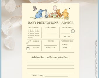 Classic Winnie the Pooh Baby Shower Game Baby Predictions & Advice Printable Template, A Little Hunny is on the Way Pooh, Vintage Pooh Bear