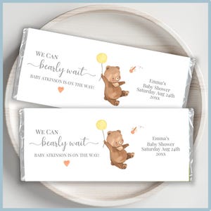 We Can Bearly Wait Theme Baby Shower Chocolate Bar Wrapper Label Printable Template, Woodland Teddy Bear, Editable Candy Wrapper, Neutral